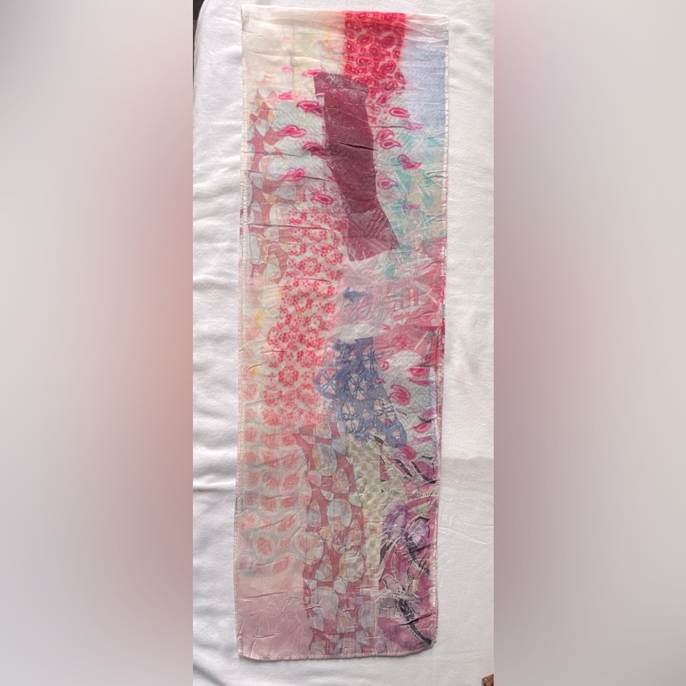 Vintage 100% Silk Colorful Abstract Pattern Scarf Made in China